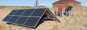 A close look at the freestanding solar panels insatlled at teh Race Point lighthouse in Provincetown